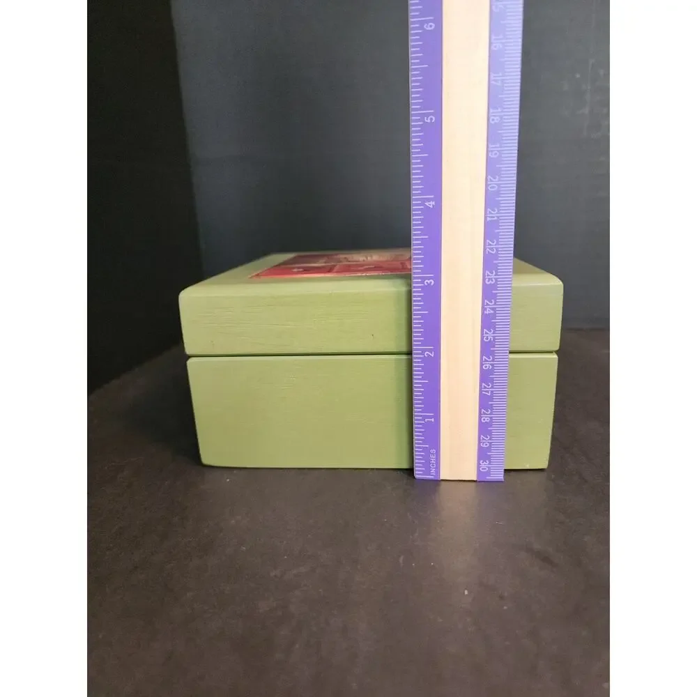 Arnie Fisk Print Tile Top Green Wooden Jewelry/Trinket Box 5.5